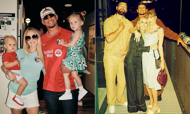 Travis Kelce, Patrick Mahomes, Brittany Mahomes and Taylor Swift