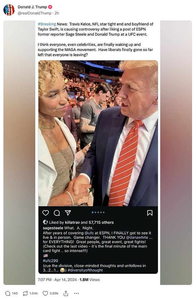 Travis Kelce liked a post of Trump 