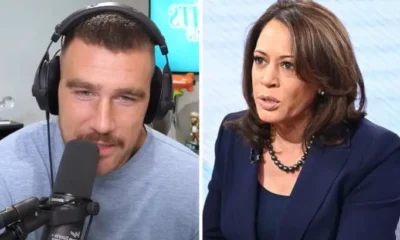 Travis Kelce and Kamala Harris