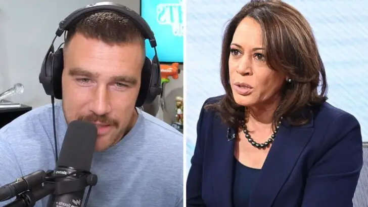 Travis Kelce and Kamala Harris